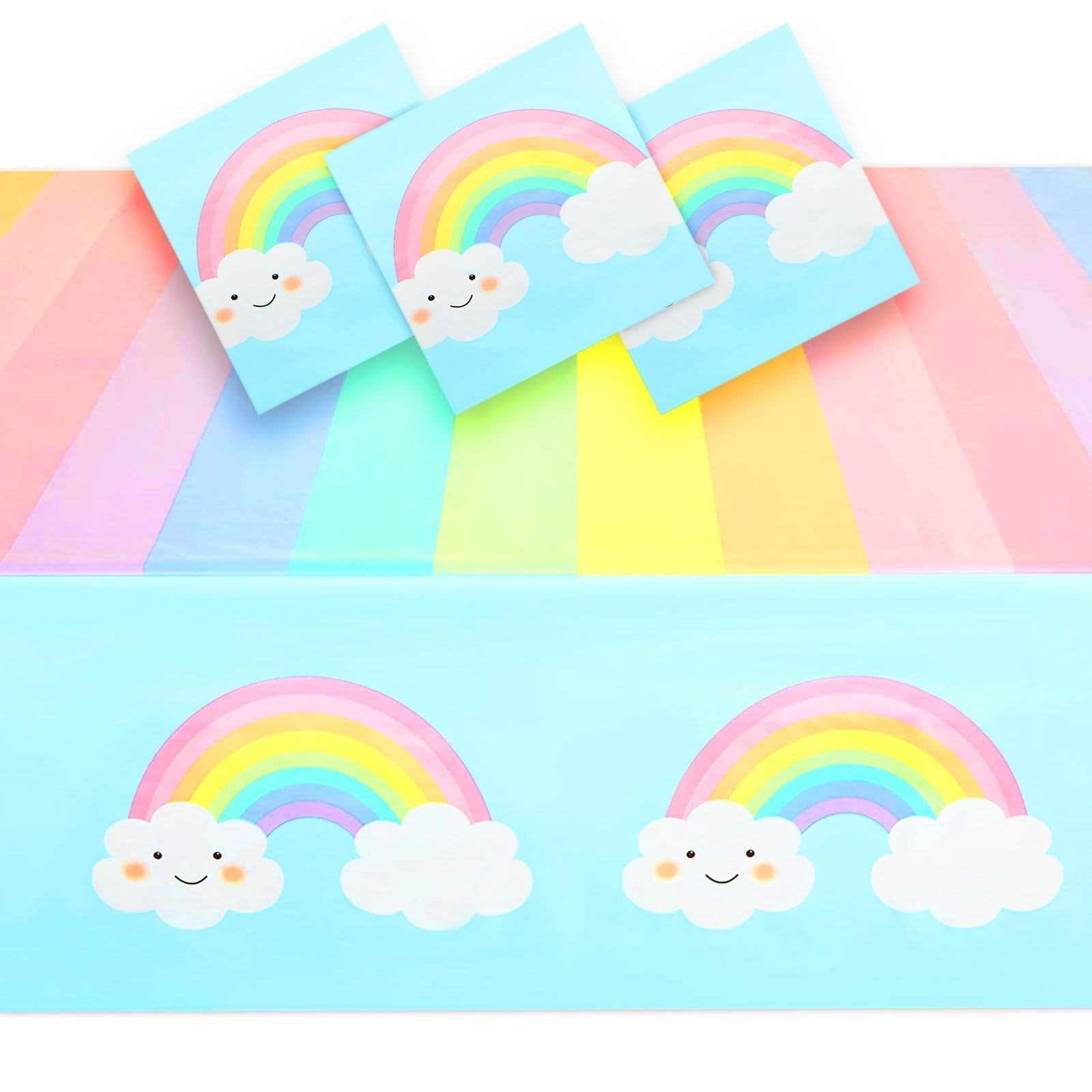 BLUE PANDA 3 Pack Pastel Rainbow Tablecloth for Baby Shower Decorations, Unicorn Birthday Party (54 x 108 in)