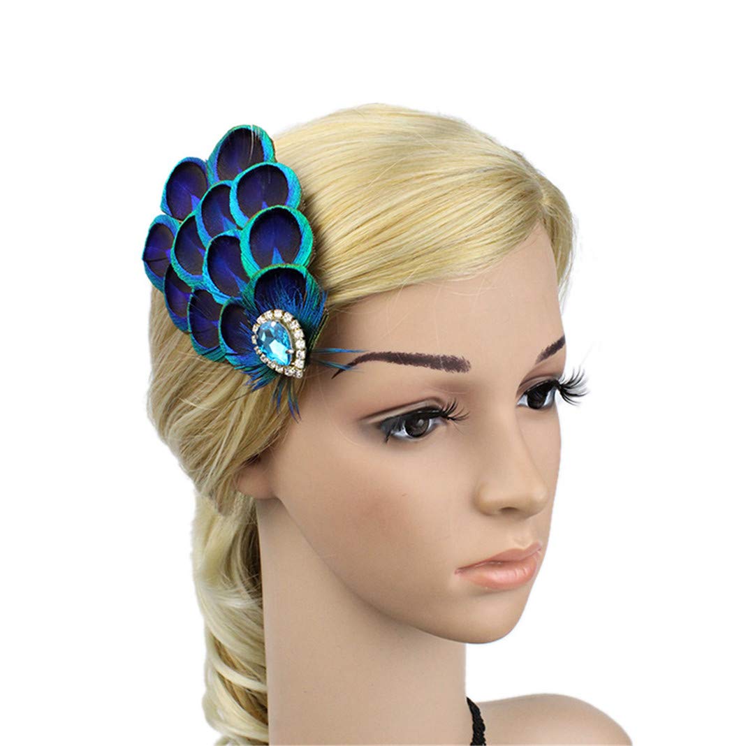 Lovfingu Fascinator Peacock Feather Hair Clips Flapper Headband Art Deco 20's Accessories for Women 07Green