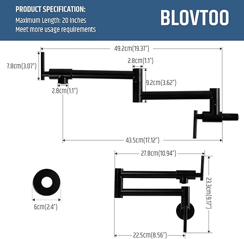 Miniatura 8 de Grifo de llenado de ollas de 20 pulgadas de níquel cepillado, grifos de llenado de ollas para fregadero de cocina sobre la estufa, grifo de agua