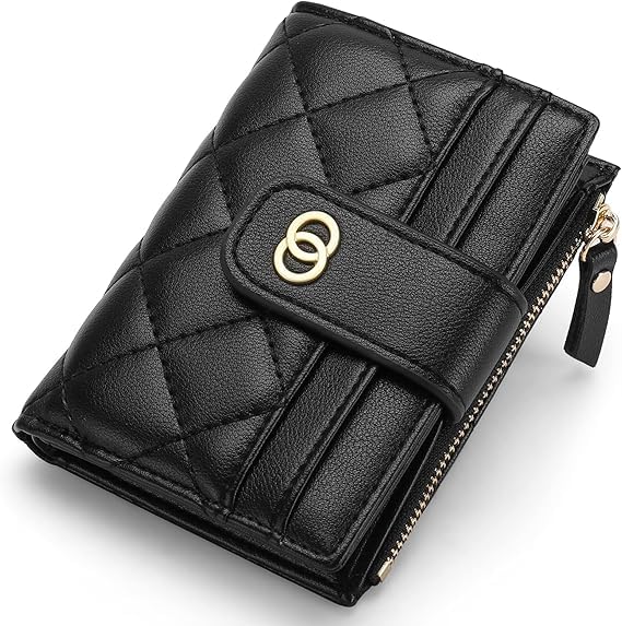 Carteira Feminina com Bloqueio RFID, 7 Compartimentos para Cartões, Bolso com Zíper para Moedas e Janela para Documento – Modelo Slim Clássica Preta