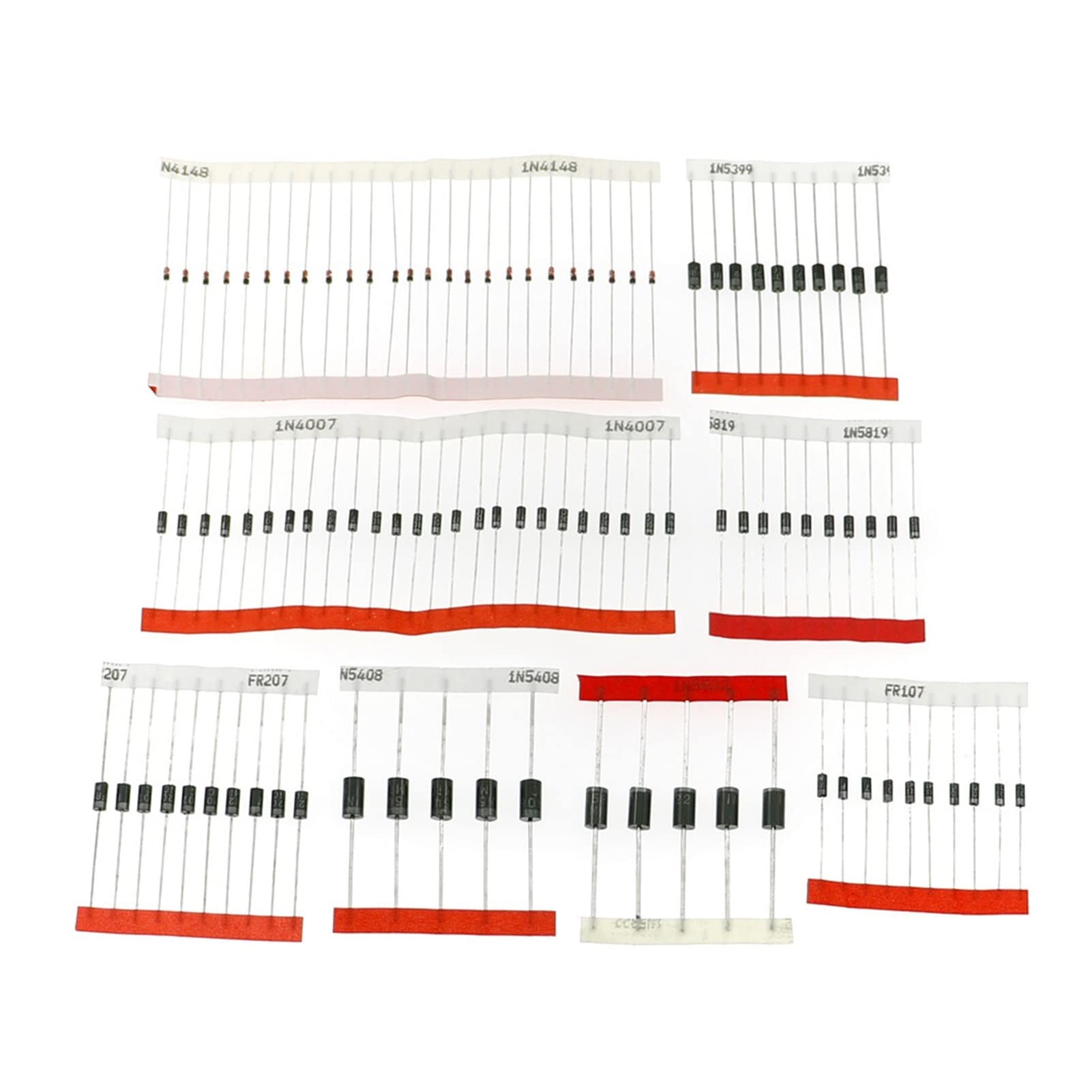 100pcs 8valori Kit di diodi Schottky a commutazione Rapida Set 1N4148 1N4007 1N5819 1N5399 1N5408 1N5822 FR107 FR207