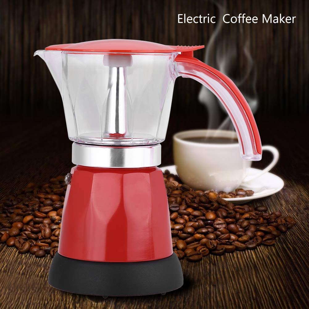 ASHATA Moka Cafetière, Moka Café Pot Cafetière Italienne en Alliage d'Aluminium 300ml 6 Tasses pour Cuisine, Hôtel et Bureau(Rouge)