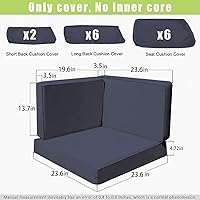 Vista 2 de Juego de 14 fundas de cojín de repuesto para patio al aire libre, a prueba de salpicaduras, con cremalleras, solo funda protectora para muebles