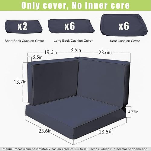Miniatura 2 de Juego de 14 fundas de cojín de repuesto para patio al aire libre, a prueba de salpicaduras, con cremalleras, solo funda protectora para muebles de