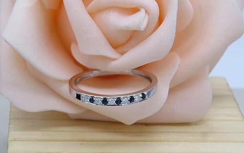 Miniatura 4 de Dazzlingrock Collection Round Blue Sapphire & White Diamond Alternate Thin Stackable Wedding Band for Women 10K Rose Gold