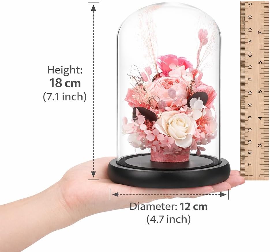 Preserved Rose in Glass Dome with LED Light, Handmade Forever Flowers Gift for Women, Romantic Gift for Birthday, Anniversary, Valentine’s Day, Gift Box Included