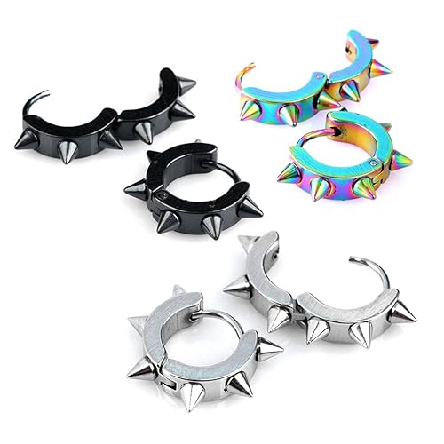 Stainless Steel Hoop Spike Earring,3 Pairs
