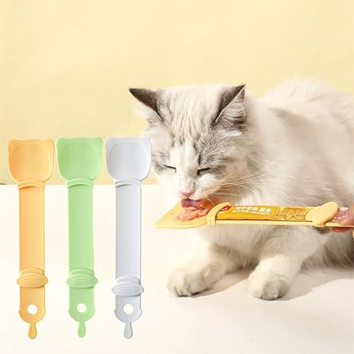 Paquete de 3 comederos para gatos, cuchara para apretar 2 en 1 con forma de garra de gato, cuchara multifuncional para mascotas, comedero para gatos