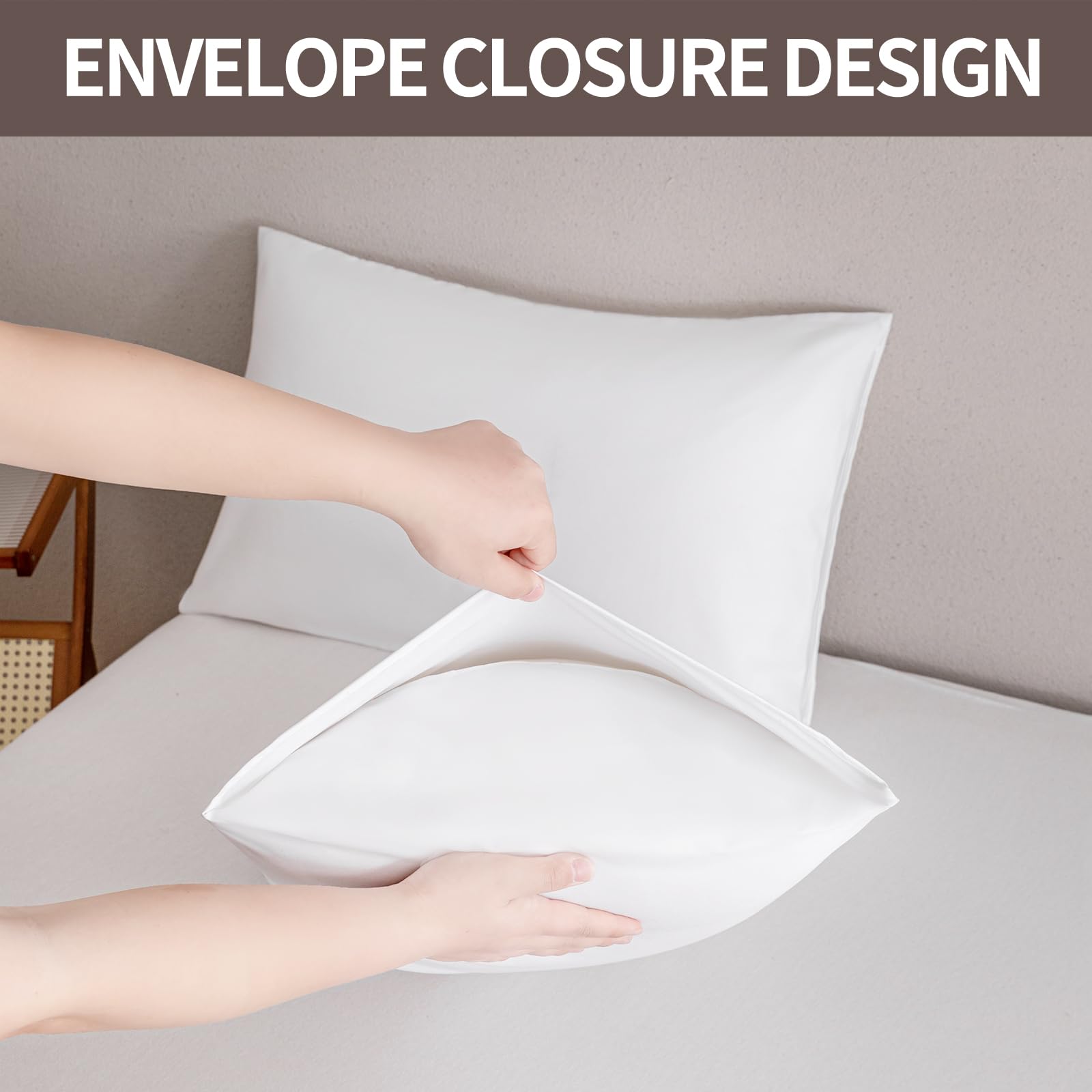 MINIPANDA White Pillow Cases Set of 4 Queen Size - Super Soft, Smooth and Breathable Pillow Cases Queen- Envelope Design - Machine Washable Lightweight (20X30 Inches (4 Piece))