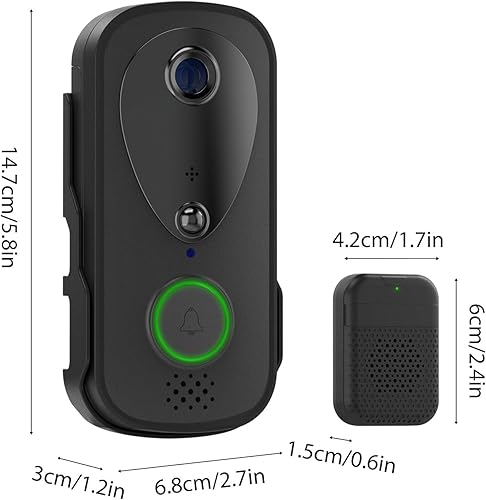 Miniatura 9 de Anillo de timbre inteligente, cámara inalámbrica con control de aplicación TY, visión nocturna por infrarrojos, WiFi de doble banda, timbre de audio