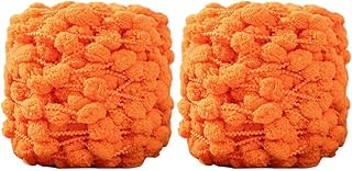 2 Rolls of Solid Color Pom Pom Yarn, 100g/Roll, Soft Fluffy and Lightweight Pom Bomb Yarn for Knitting and Crocheting (#14 Orange)