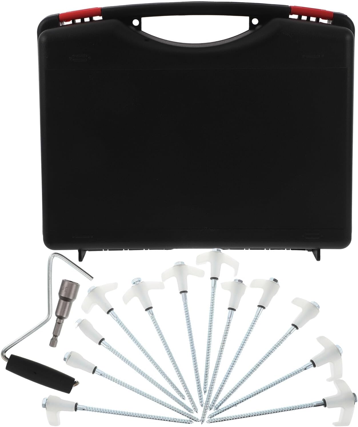 BESPORTBLE Spiral Ground Stakes Metal Tent Stakes Heavy Duty Carbon Steel 13mm Six-Sided Head Threaded Nails with Puller, Sleeve Plastic Box 20pcs for Camping Canopy and Outdoor Shelter