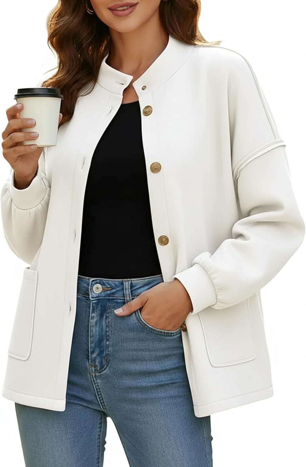 Disamer Jackets for Women Fall Fashion 2026 Casual Bomber Jacket Varsity Lantern Long Sleeve Outerwear Button Down Coat