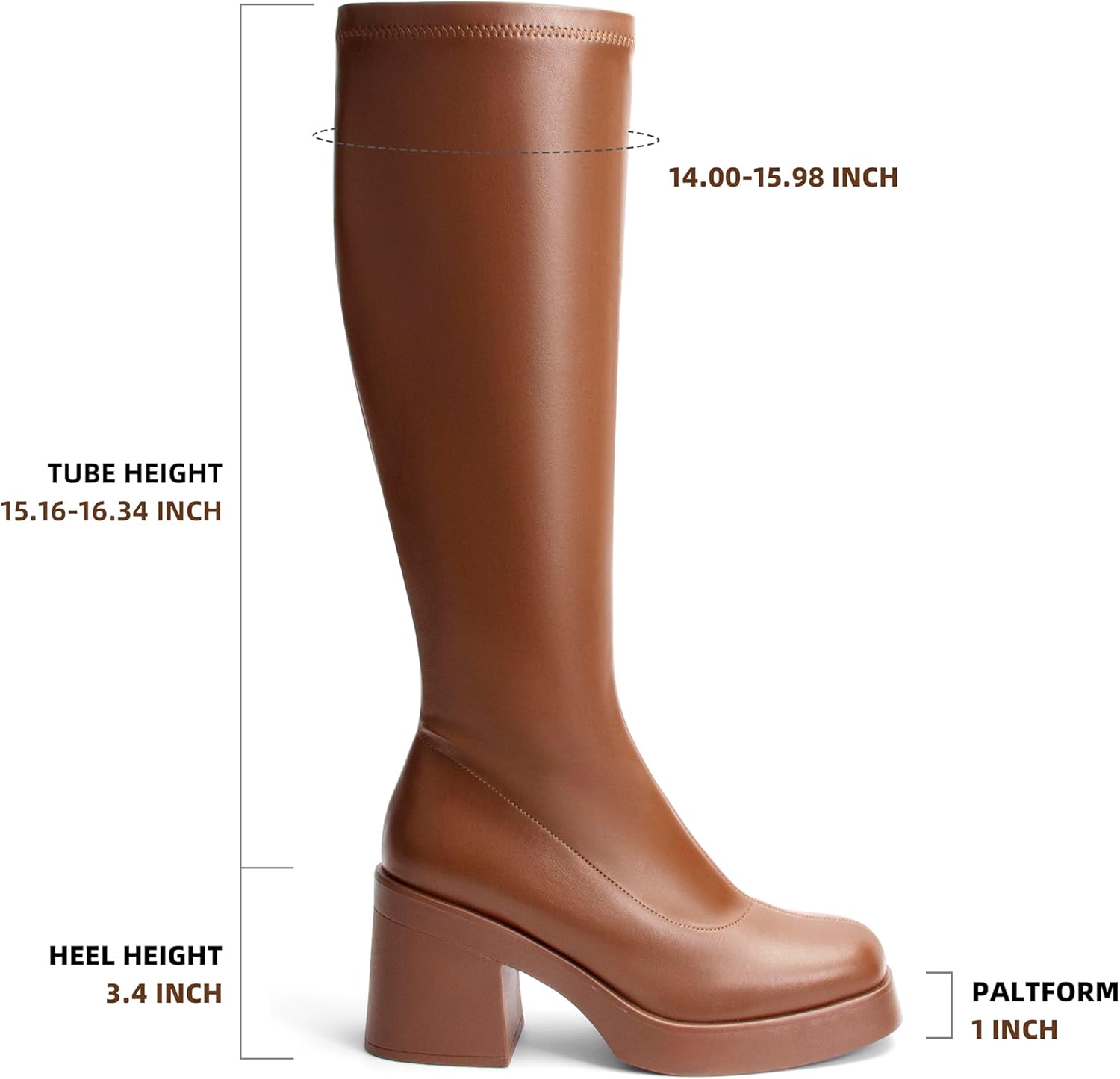 Knee High Boots for Women GoGo Boots Platform Square Toe Womens Chunky Heel Side Zipper Boot - Image 3