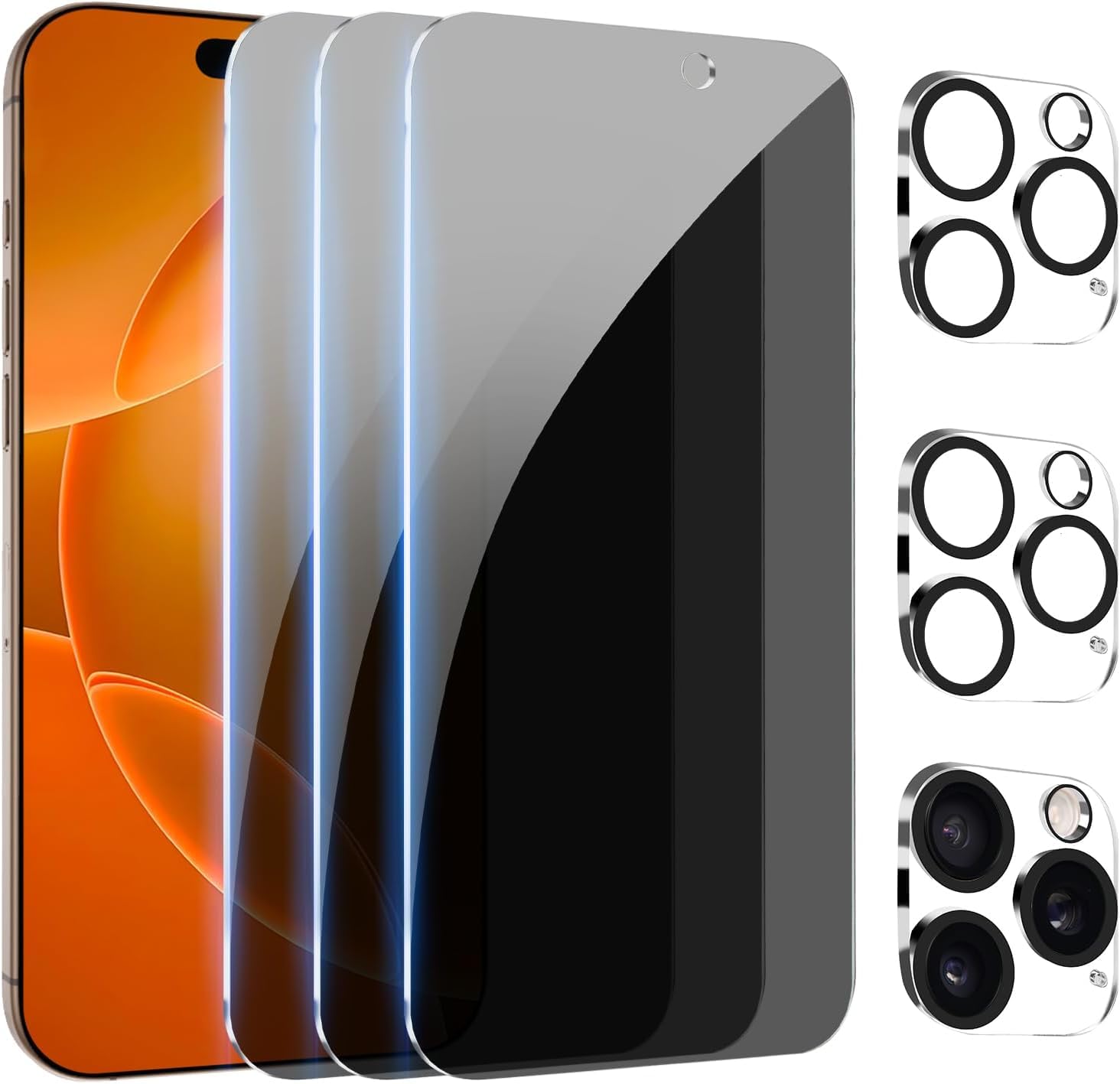 3+3Pack for iP 16 Pro Max Privacy Screen Protector with Camera Lens Protector Full Coverage Anti-Spy Tempered Glass Film 9H Hardness Easy Installation Bubble Free [6.9 inch]