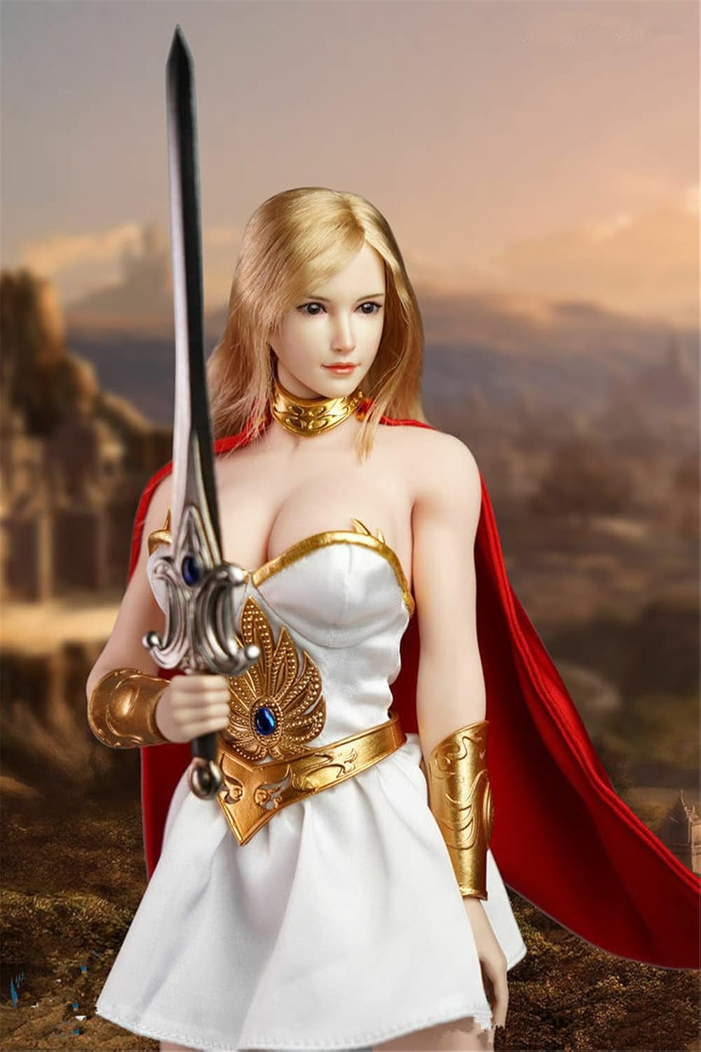 1/6 Scale Female Head Sculpt, Pale Skin Planted Hair Girl Head Carved for 12inch Action Figure Body Doll (Blonde Hair)