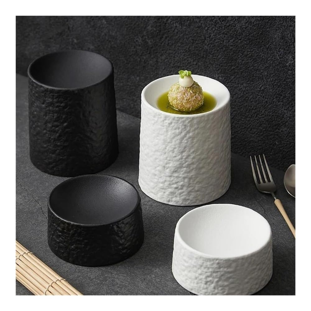 Dessertteller Zylindrischer Retro-Dessertteller aus Keramik, Sushi-Teller, Vorspeisenteller, Restaurant(Black)