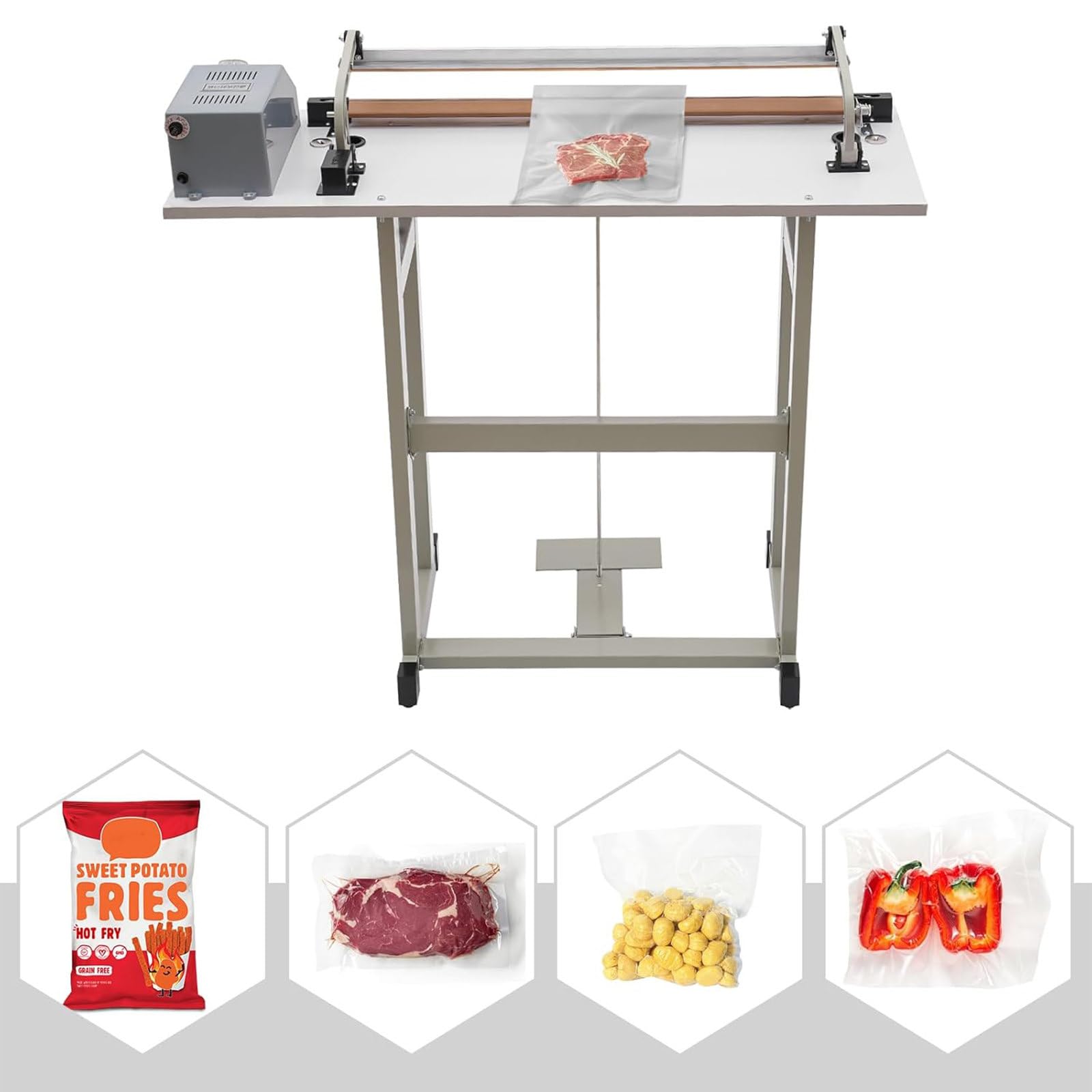Máquina de sellado térmico, sellador de pies de impulso resistente, con cortador de sellado térmico, 6 engranajes, tiempo de calentamiento ajustable, calentamiento rápido de 0,2 a 2,5