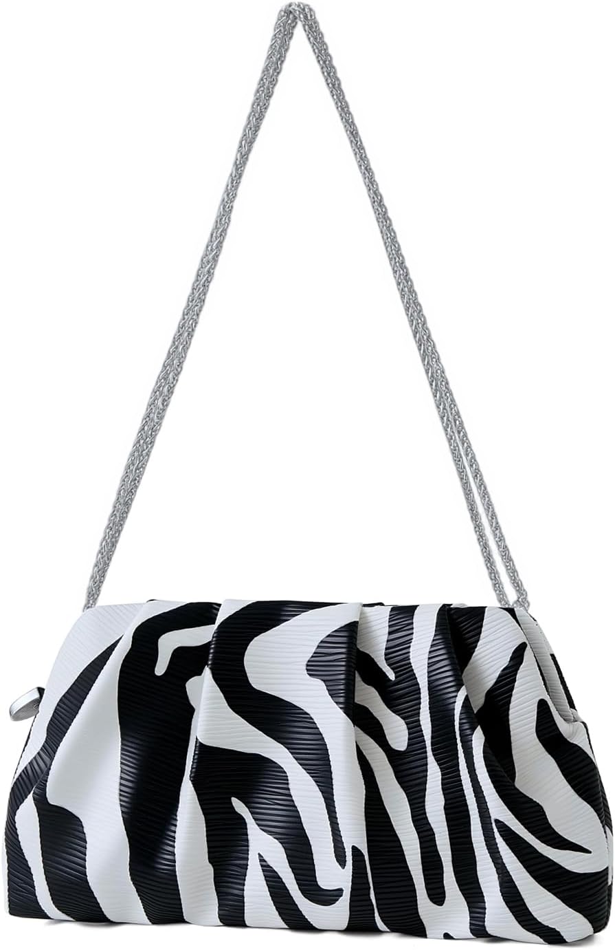 Women's Clutch Purse,Evening Bag for Women Ruched Clutch Purse Detachable Metal Chain Crossbody Bag