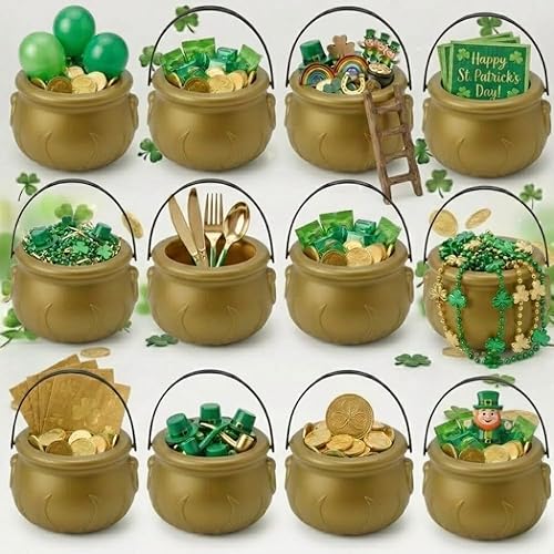 Miniatura 12 de PMU Caldero de plástico negro para el Día de San Patricio de 8 pulgadas, caldero de plástico negro para el duende del día de San Patricio y Mardi