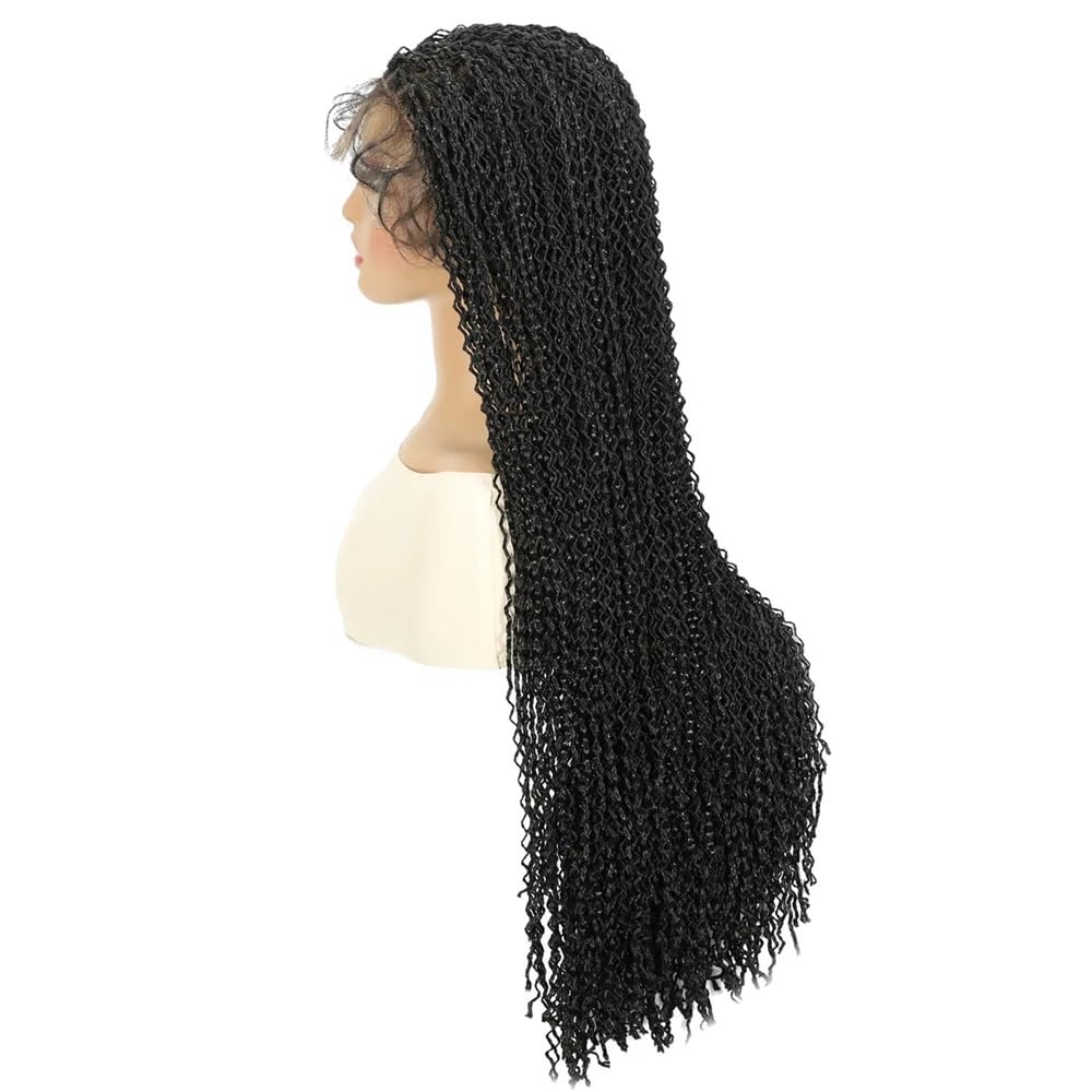Pelucas trenzadas boho sin nudos, peluca trenzada sintética larga con frente de encaje HD de 13x4 '' for mujeres(Brown,20 inch)