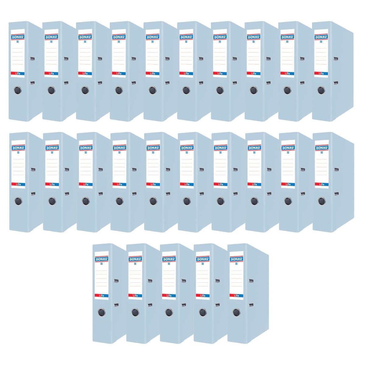 DONAU Lot de 25 classeurs Premium A4/75 mm/7,5 cm Bleu pastel Housse en plastique PP/papier/classeur de bureau en métal Protection des bords/Idéal pour le bureau et l'école/point vert 3966001PL-10