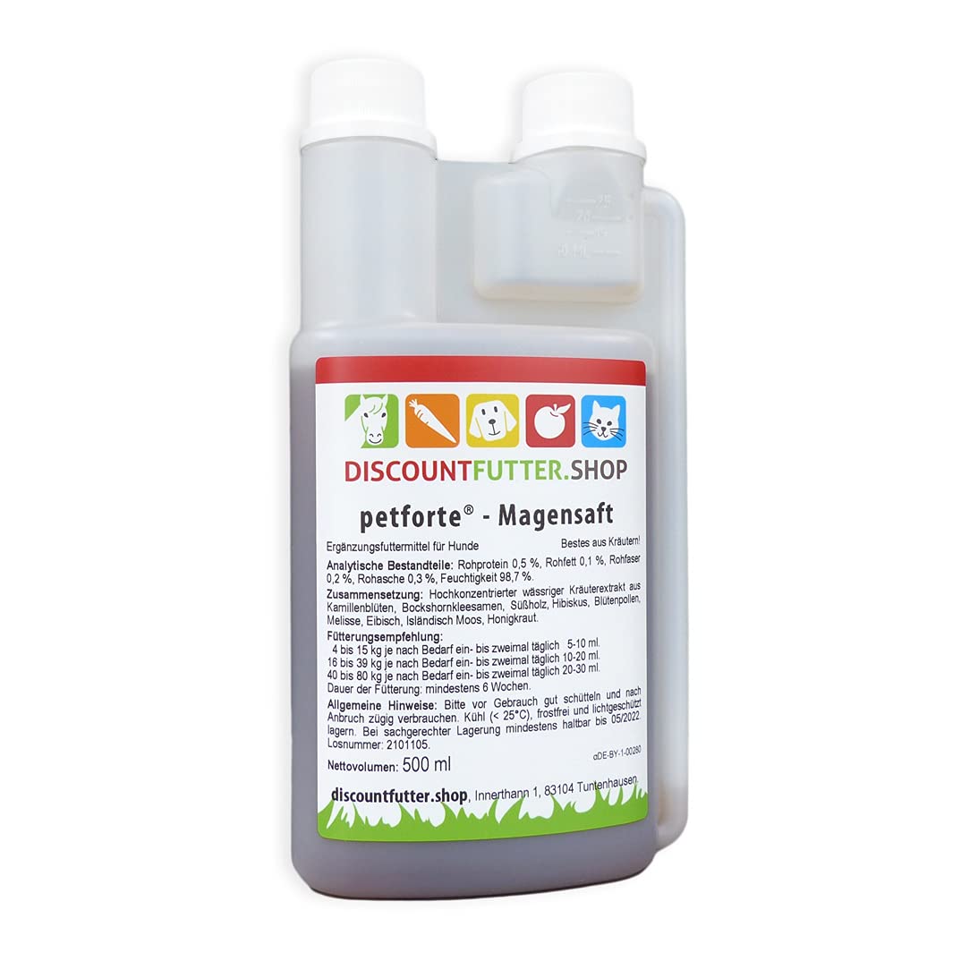 MAGENSAFT für Hunde (0,5 Liter- Dosierflasche) - Reiner Kräuterauszug ohne Zucker und Konservierungsstoffe - für magenempfindliche Hunde