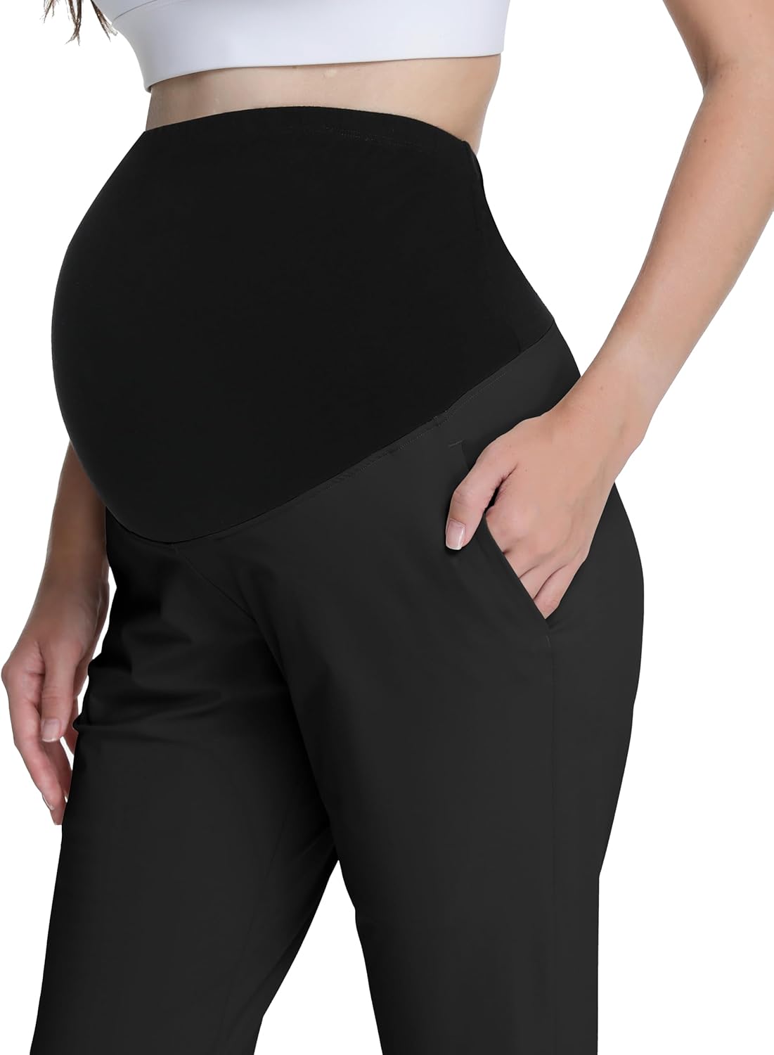 Maternity Pants Over Belly Golf Work Dress Casual Business Ankle Pregnancy Scrub Pants with Pockets - Image 5