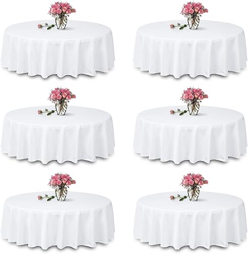 Paquete de 6 manteles redondos blancos de 90 pulgadas, 100% tela de poliéster, lavable, para bodas, fiestas