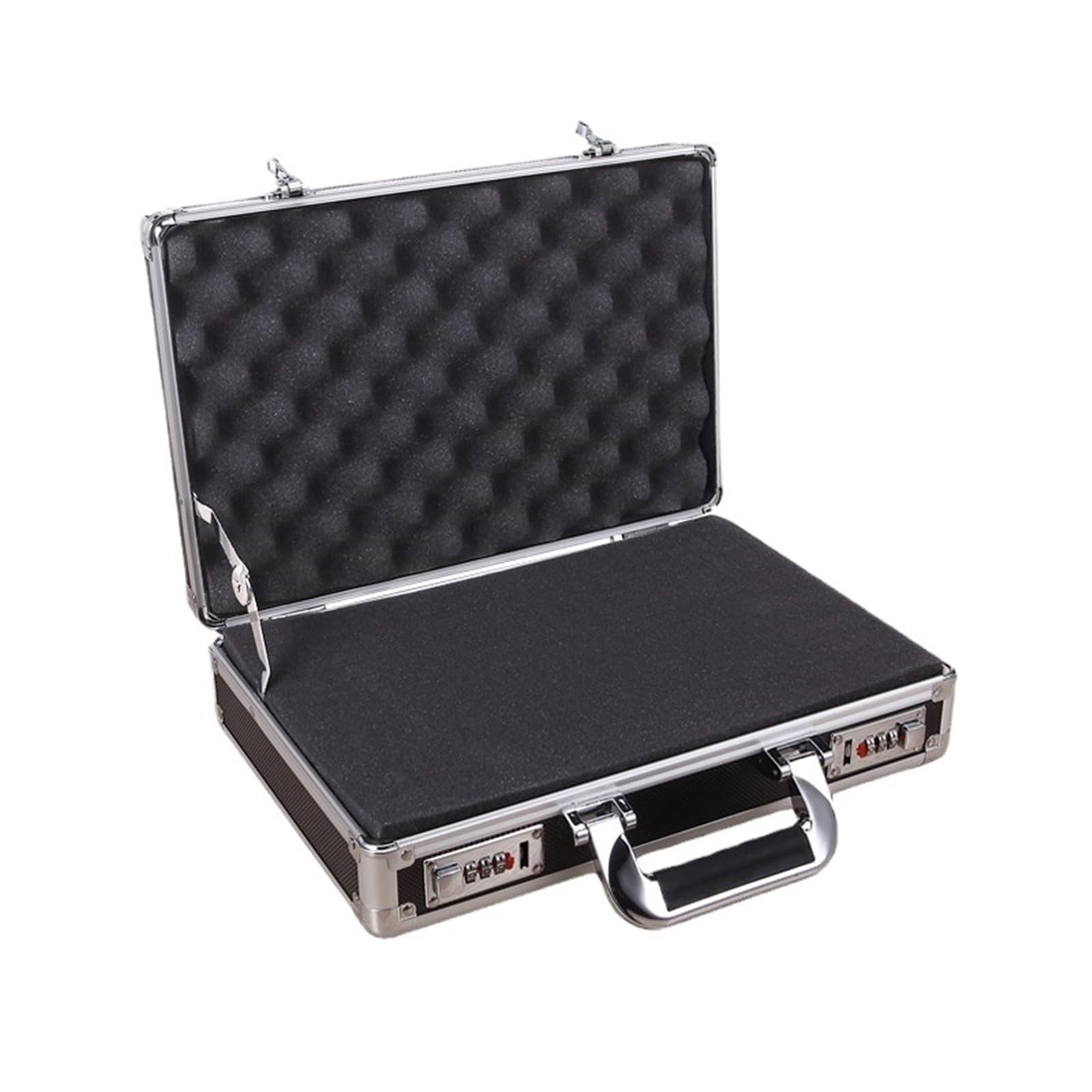Aluminum Briefcase Small portable toolbox Aluminum alloy waterproof household file case hardware instrument box storage with lock organizer(Black with cotton)