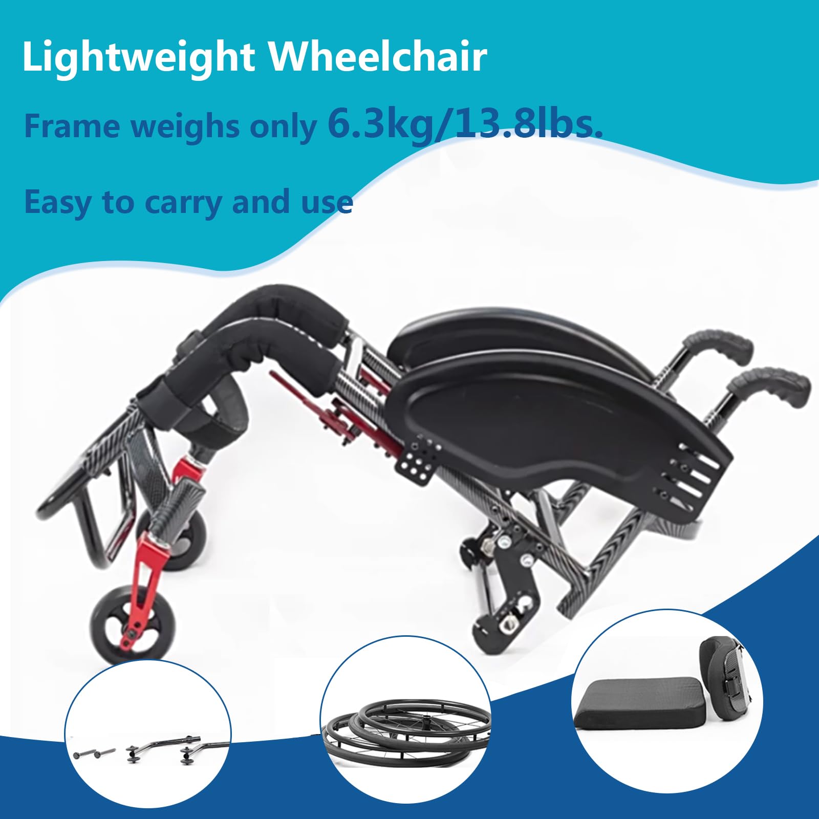 Sillas de Ruedas Adulto, deportiva, Silla de ruedas manual, Aluminio, Autopropulsable, Para minusválidos(38cm/14.9in Seat,Blue)