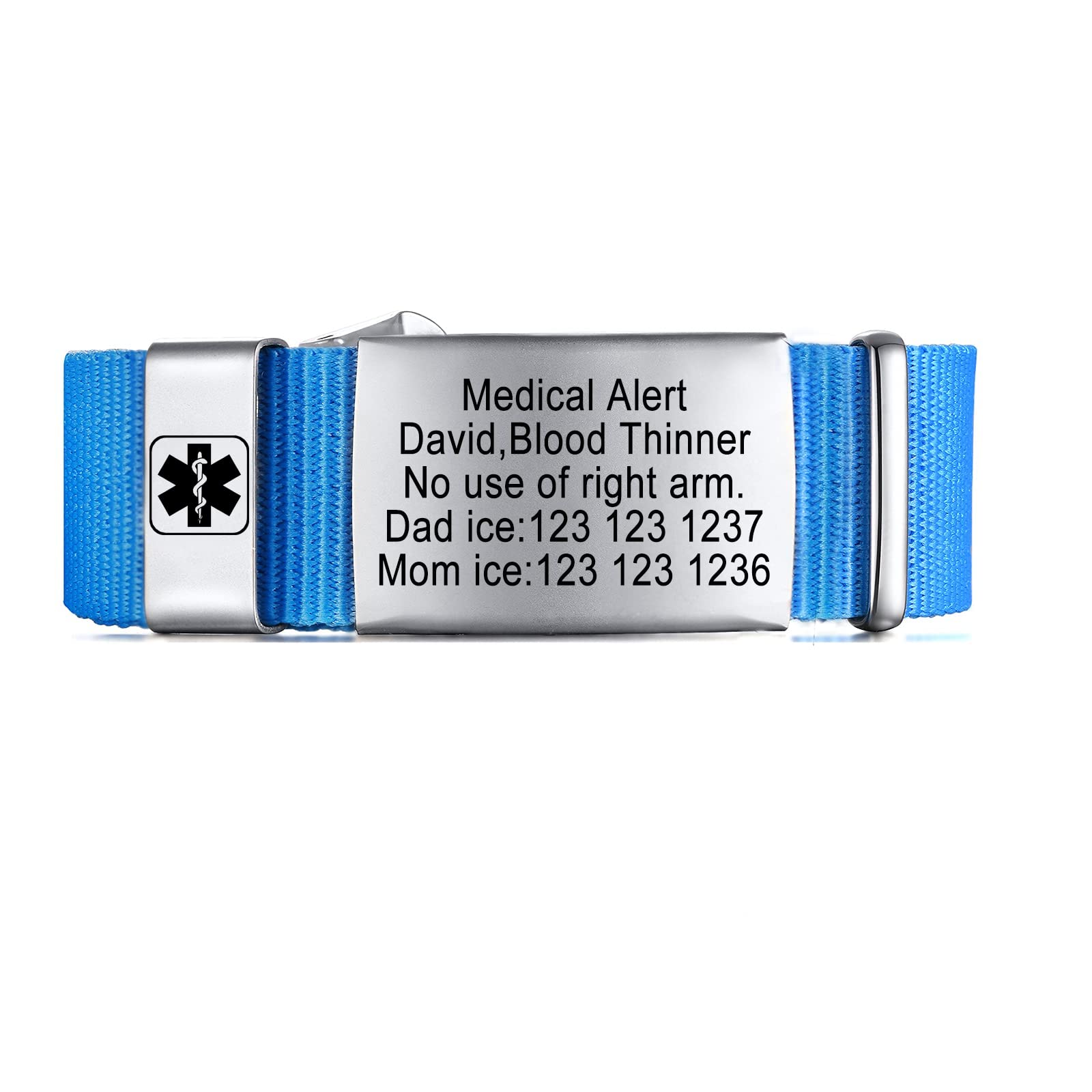 MAXZOOLCustom Personalized Medical Bracelets For Women, Adjustment Free Engraving Medical Alert Bracelets For Men,Emergency Id Sport Nylon Wristband Medical Bracelets 6.5 To 8.5