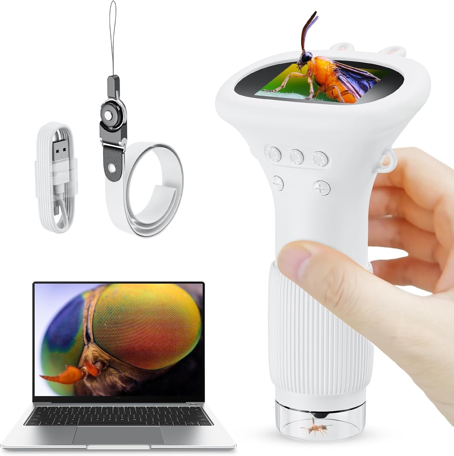 Microscope for Kids, 2'' Inch HD Screen Pocket Portable Microscope, 1000x Magnification Mini Magnifying Glass with Light for Kids, for 3-12 Girls & Boys - White