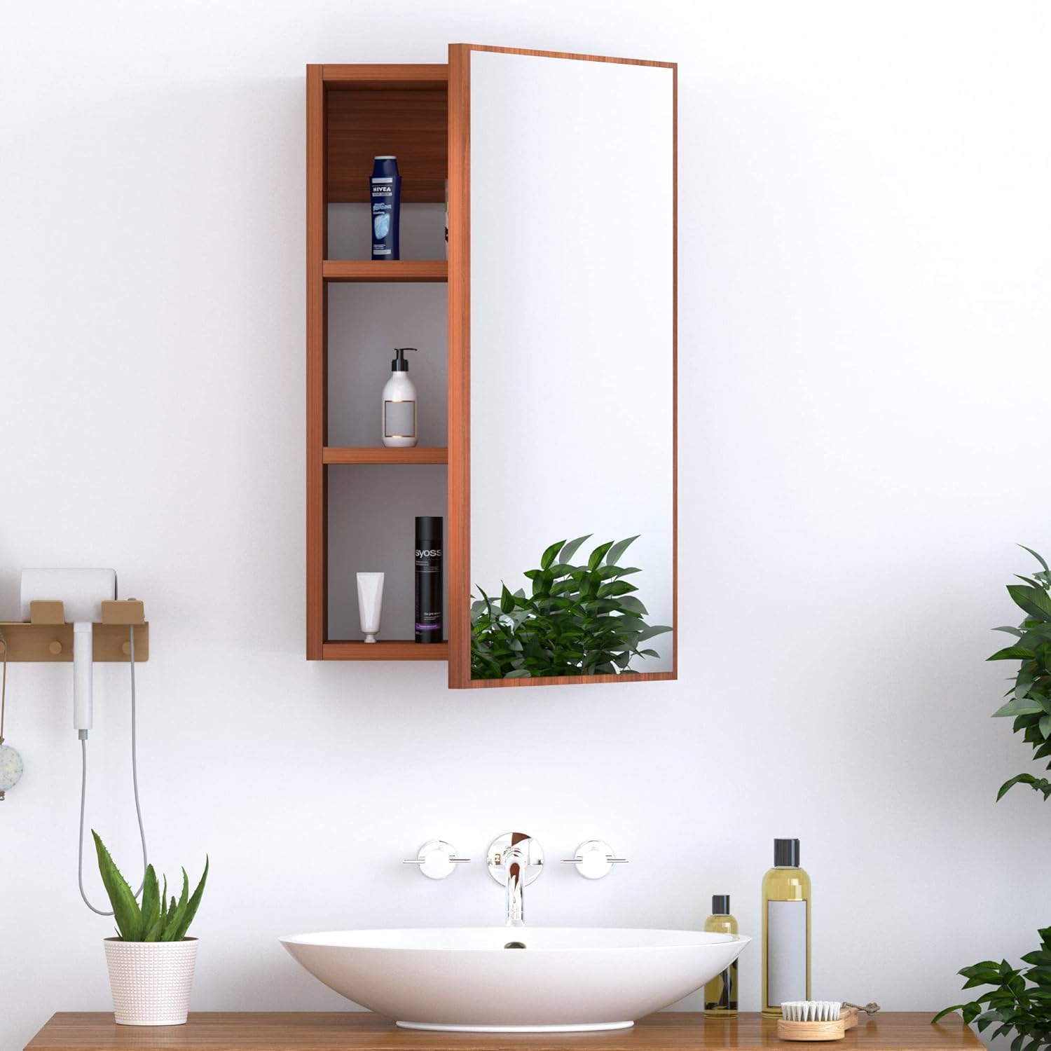 amaflip Kellen Engineered Wood Dressing Mirror with Single Door/Dressing Cabinet for Bathroom/Storage Cabinet (Walnut) D.I.Y
