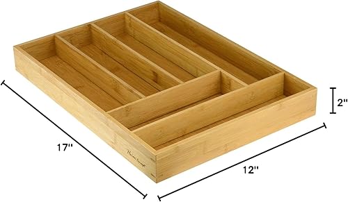 Miniatura 8 de Heim Concept Organizador de cajones de bambú para cubiertos y utensilios, organizador de cajones para cubiertos, cubiertos, cuchillos en la cocina