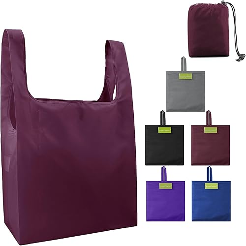 BeeGreen Ripstop - Juego de 5 bolsas reutilizables para comestibles, lavables, plegables, bolsas de compras reutilizables, peso ligero (borgoña,
