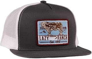 Lazy J Ranch Blue Bull Trap Patch Classic Five Panel Rope Trucker Hat - Adjustable Unisex Country Hats, Vintage Trucker Hat
