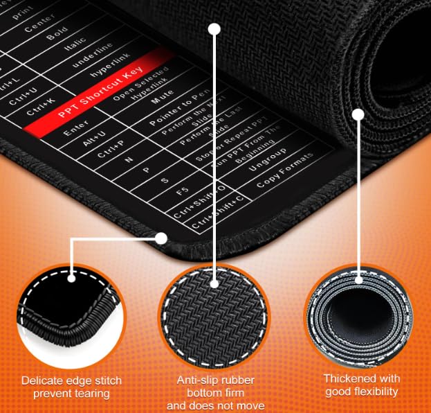 Image of Anti-Slip Keyboard Pad with Office Software Shortcuts Pattern, Clear Extended Large Cheat Sheet Mouse Pad, Large Rubber Base Mice Smooth Cloth Desk Mat, Excel Shortcut Keys Mouse Pad (80x30cm)