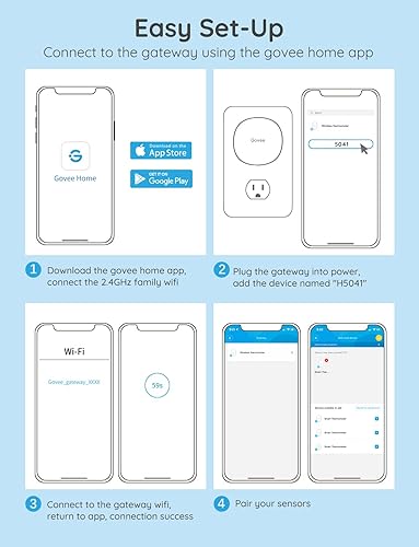Miniatura 5 de Govee  Termómetro higrómetro WiFi con alertas de aplicación para invernadero sótano hogar 1 sensor 1 portal de enlace solo admite WiFi 24G