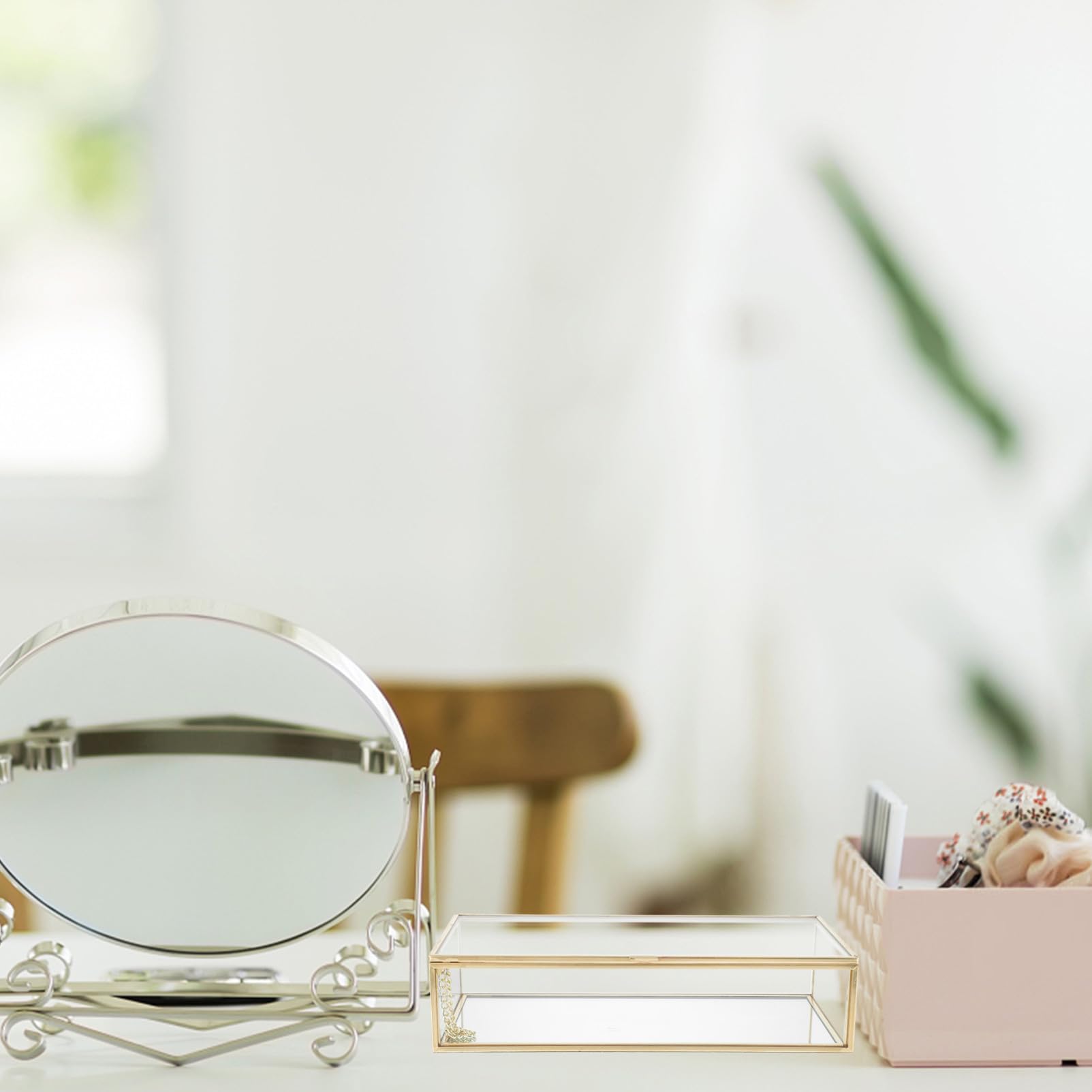 Europäische Schmuck Aufbewahrungsbox aus Glas mit Kupferstange Make Up Aufbewahrung für Lippenstift und Nagellack Sicher und Tragbar für Hochzeiten