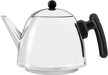 bredemeijer Classic Double Walled Teapot, 1.2-Liter, Stainless Steel Glossy Finish with Black Accents