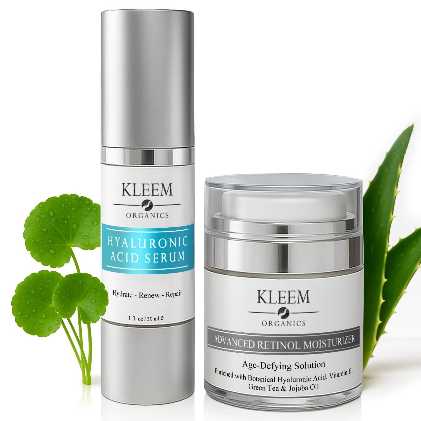Kleem Organics Duo Idratazione Anti-Età – Crema al Retinolo & Siero all’Acido Ialuronico | Rassoda, Leviga & Idrata in Profondità | Riduce Rughe, Migliora la Texture & Rinnova la Luminosità