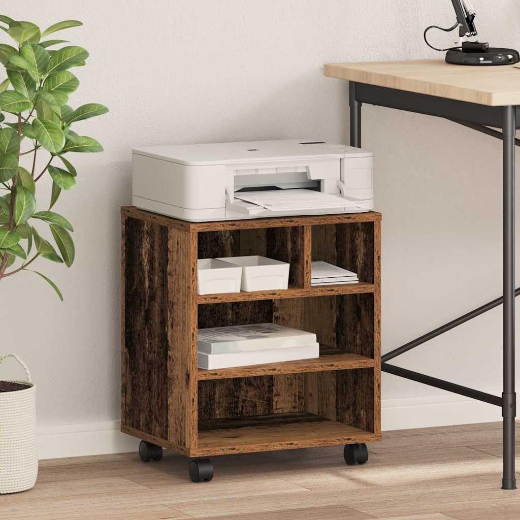 Druckerständer Holzwerkstoff mit Rollen, 41 x 32 x 48 cm, rustikaler Look, mobiler Druckerwagen für Büro und Zuhause, Stabiler Druckertisch aus strapazierfähigem Holzwerkstoff,
