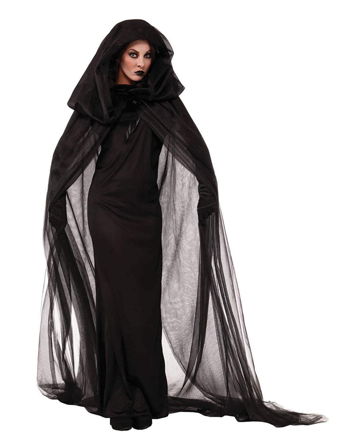 LATH.PIN Vestito Vampiro Halloween Costume da Strega Vestiti con Cappello Donna Abito Cosplay Carnevale Manica Lunga Nero
