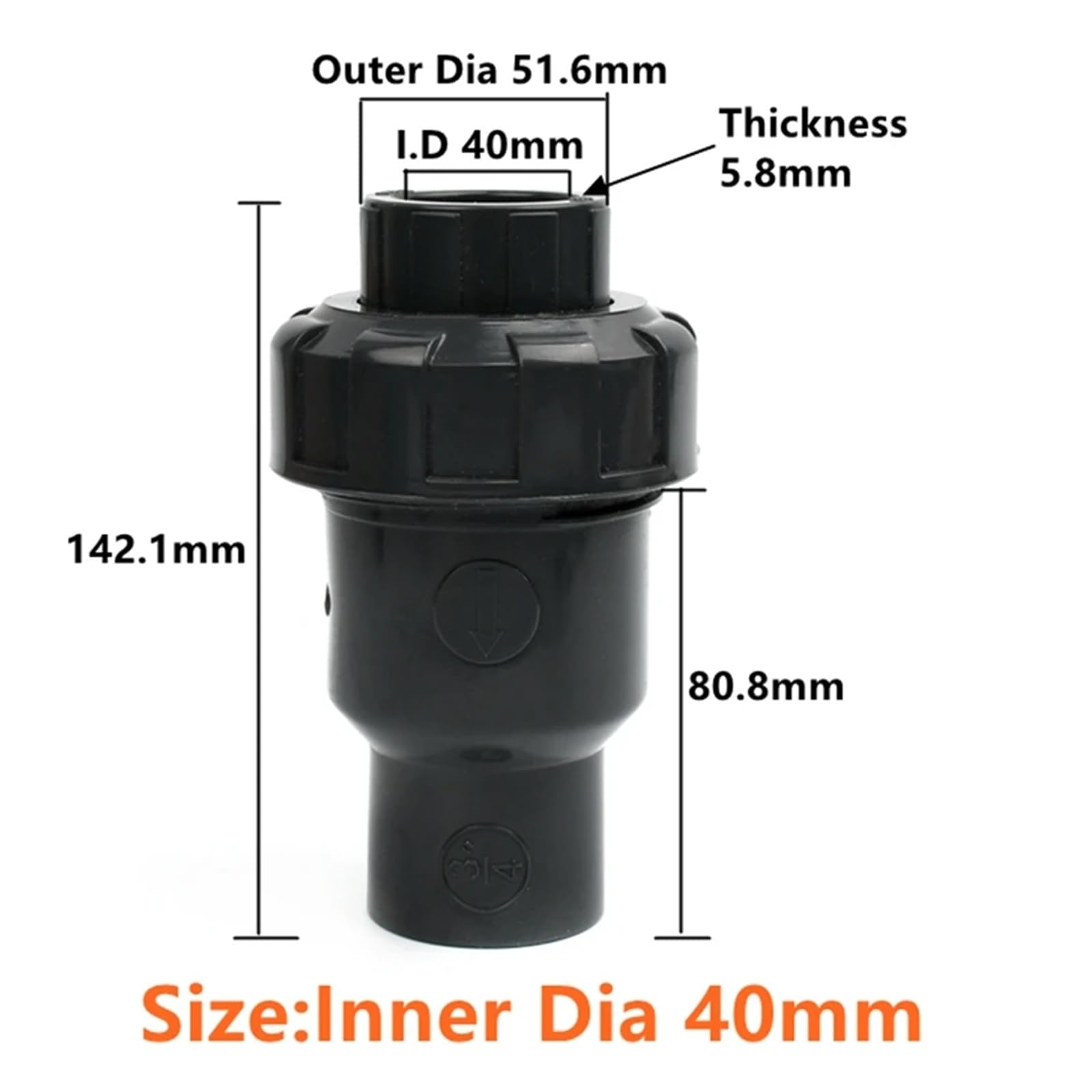 UPVC Single Union Rückschlagventil 20~110 mm for Aquarium, Gartenbewässerung und Wasseraufbereitung, 1 Stück(40mm)