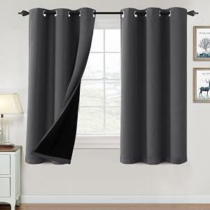 H.VERSAILTEX 100% Blackout Curtains for Bedroom Thermal Insulated Blackout Curtains 63 inch Length Heat and Full Light Blocking Curtains for Living Room with Black Liner 2 Panels, Charcoal Gray