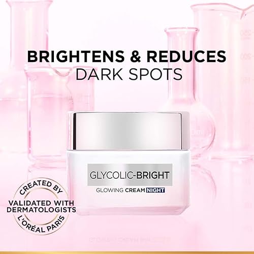Miniatura 3 de L'Oreal Paris Glycolic Bright Glowing Night Cream, 0.5 fl oz | Crema iluminadora nocturna con ácido glicólico que minimiza visiblemente las manchas