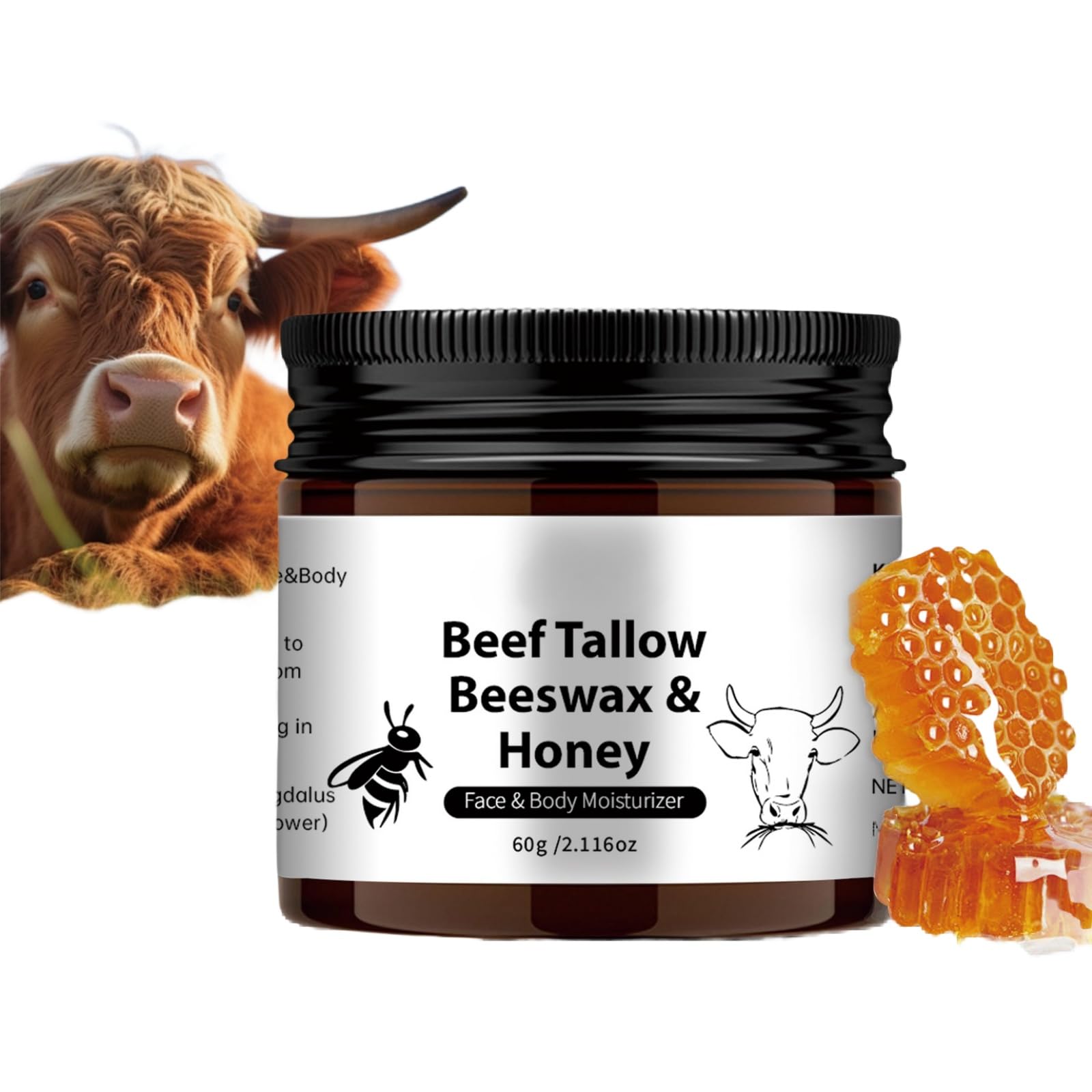 Nourishing Beef Tallow Honey Balm, Moisturizer Skin Care, Hydrating, Soothing, Moisturizing