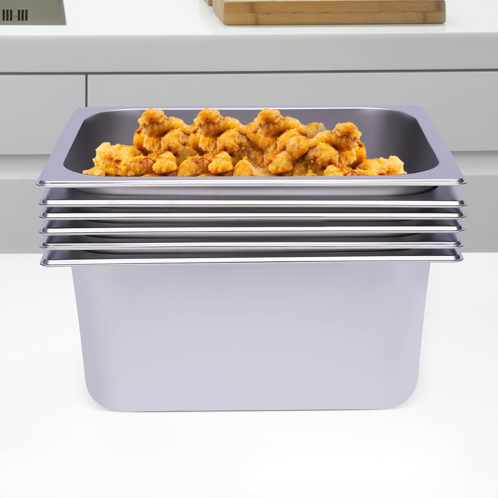 Treeisland Contenitore per gastronorm, in acciaio inox, 6 pezzi, contenitore per alimenti, in acciaio inox, per padelle alberghiere buffet catering