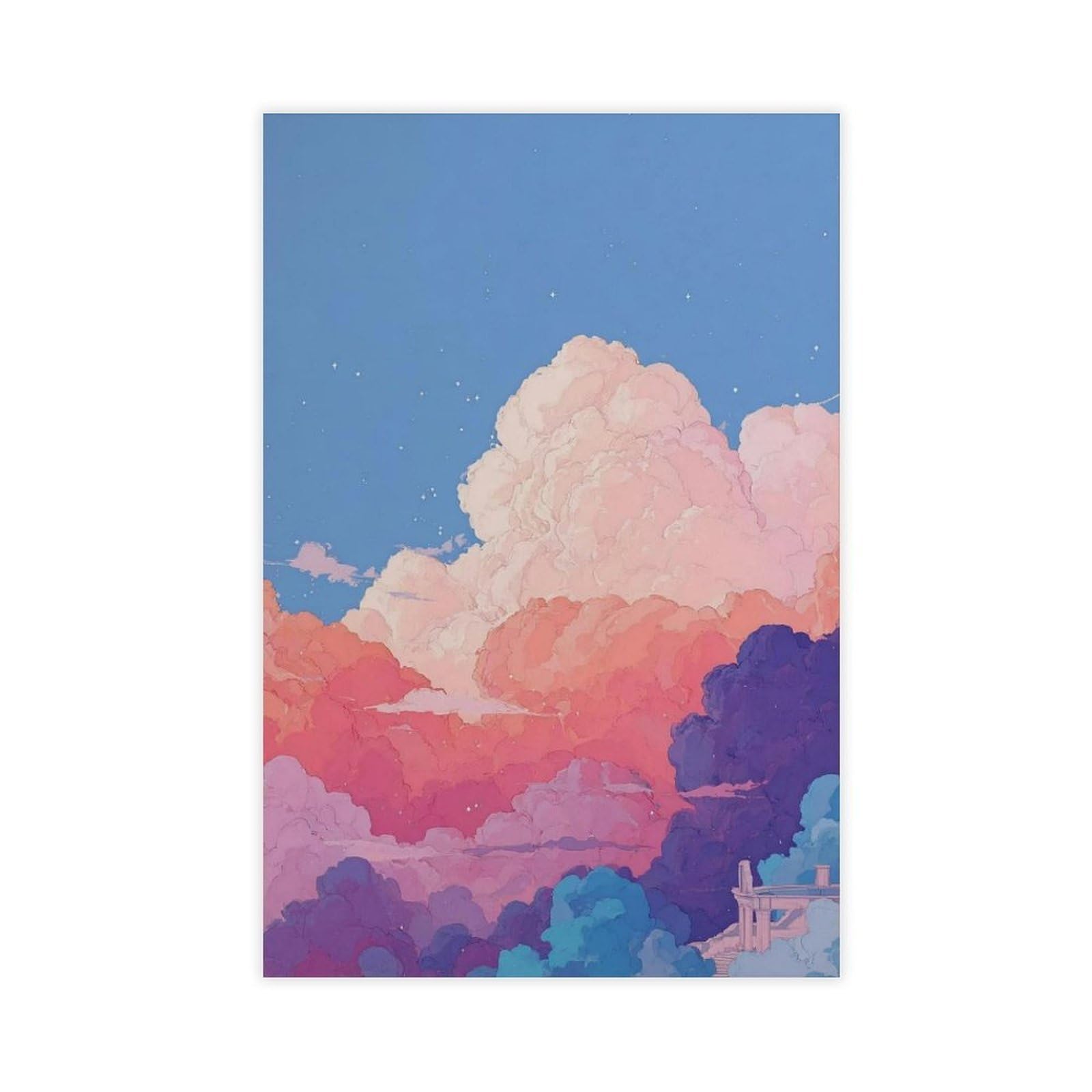 FVKFVK Anime Cloud Pastel Sky Lofi Vaporwave Pink Canvas Poster Bedroom Decor Landscape Office Room Decor Gift 12" L X 18" W